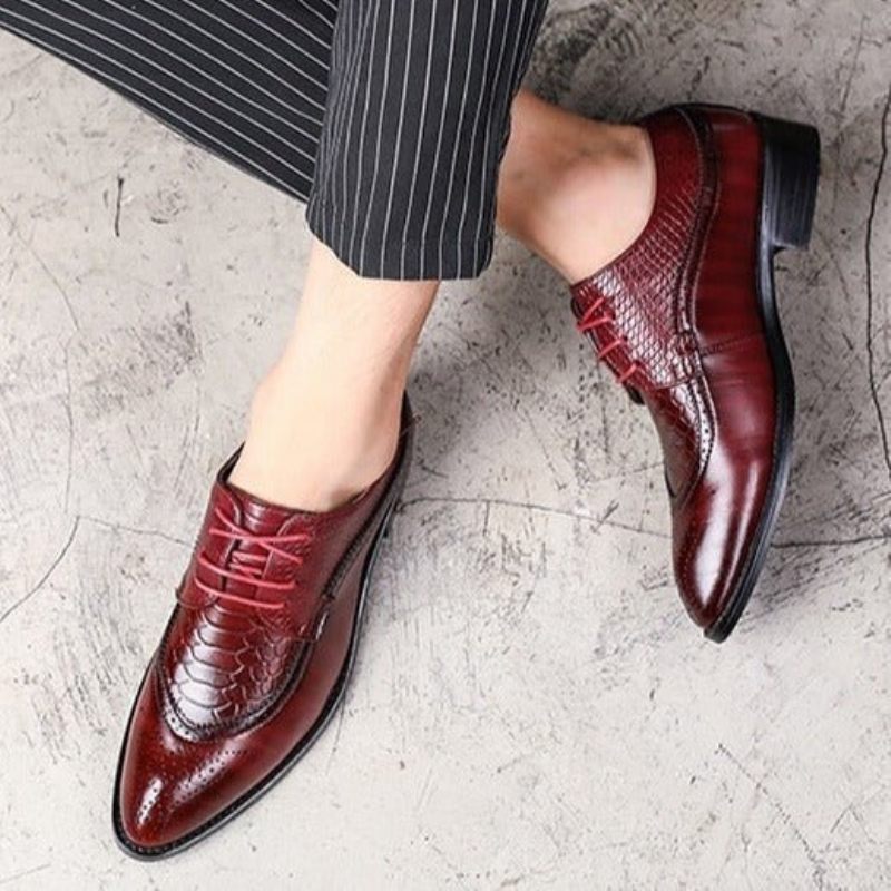 Formale Herrenschuhe Alligator Luxuriöse Schnür-brogue-kleiderschuhe - Rot