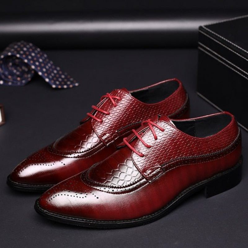 Formale Herrenschuhe Alligator Luxuriöse Schnür-brogue-kleiderschuhe - Rot