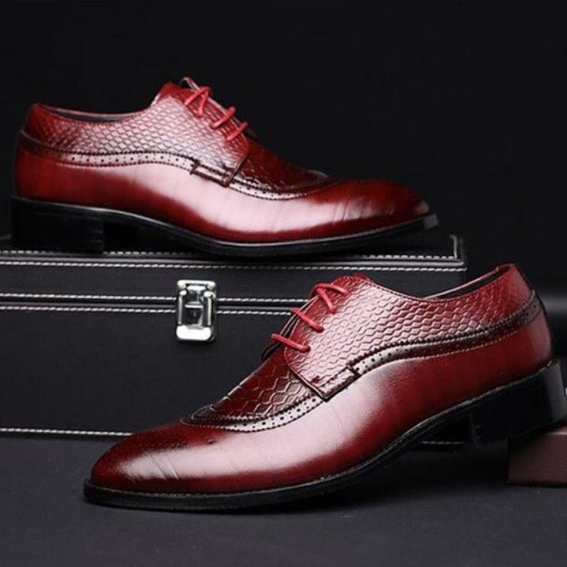 Formale Herrenschuhe Alligator Luxuriöse Schnür-brogue-kleiderschuhe - Rot