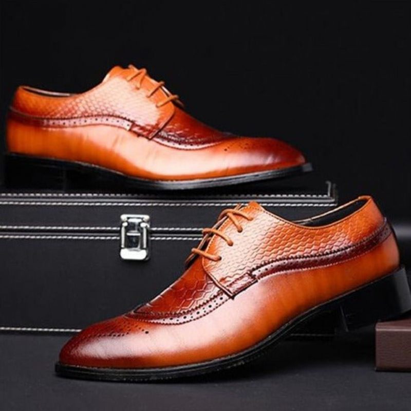 Formale Herrenschuhe Alligator Luxuriöse Schnür-brogue-kleiderschuhe - Kaffee