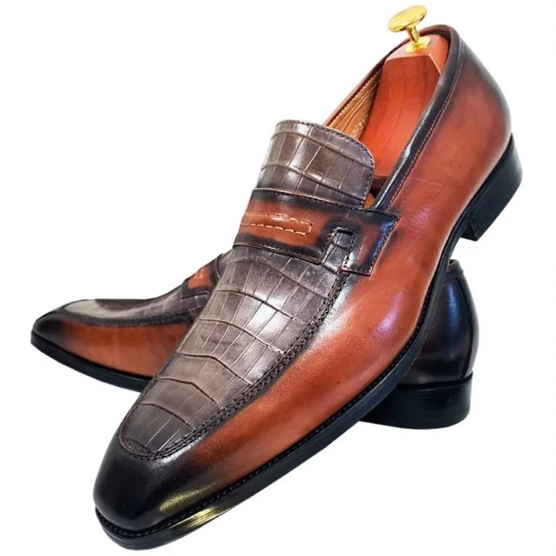 Formale Herrenschuhe Aus Echtem Leder Elegante Abendschuhe Mit Quadratischer Zehenpartie - Braun