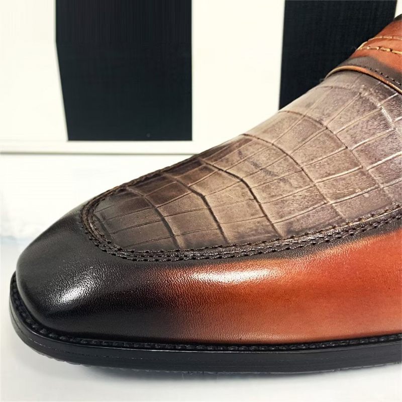 Formale Herrenschuhe Aus Echtem Leder Elegante Abendschuhe Mit Quadratischer Zehenpartie - Braun