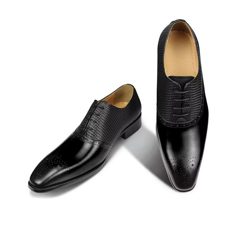 Formale Herrenschuhe Aus Echtem Leder Hochzeits-brogue-schuhe - Schwarz