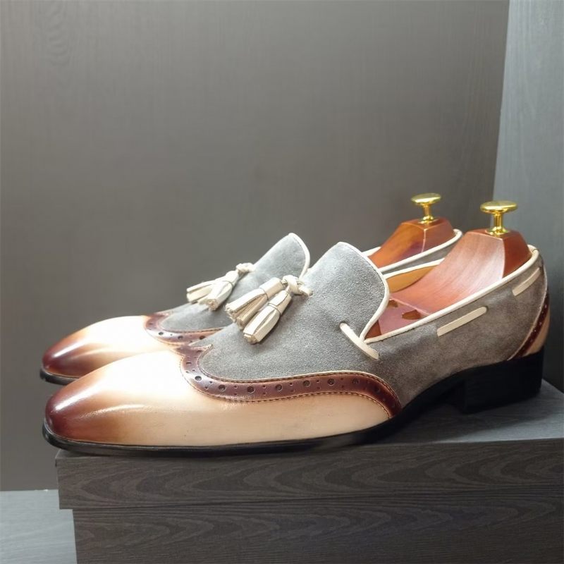 Formale Herrenschuhe Aus Echtem Leder Prestige-slipper Mit Spitzer Zehenpartie - Grau