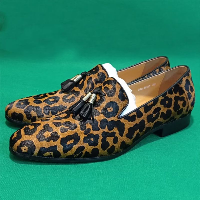 Formale Herrenschuhe Aus Echtem Leder Prestige-slipper Mit Spitzer Zehenpartie - Leopard