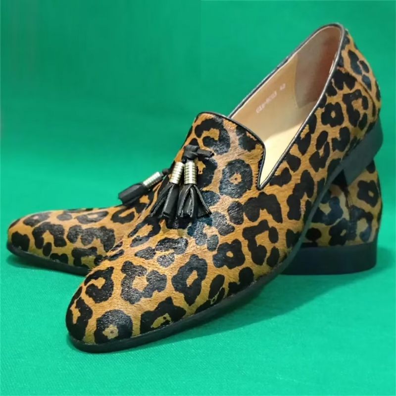 Formale Herrenschuhe Aus Echtem Leder Prestige-slipper Mit Spitzer Zehenpartie - Leopard