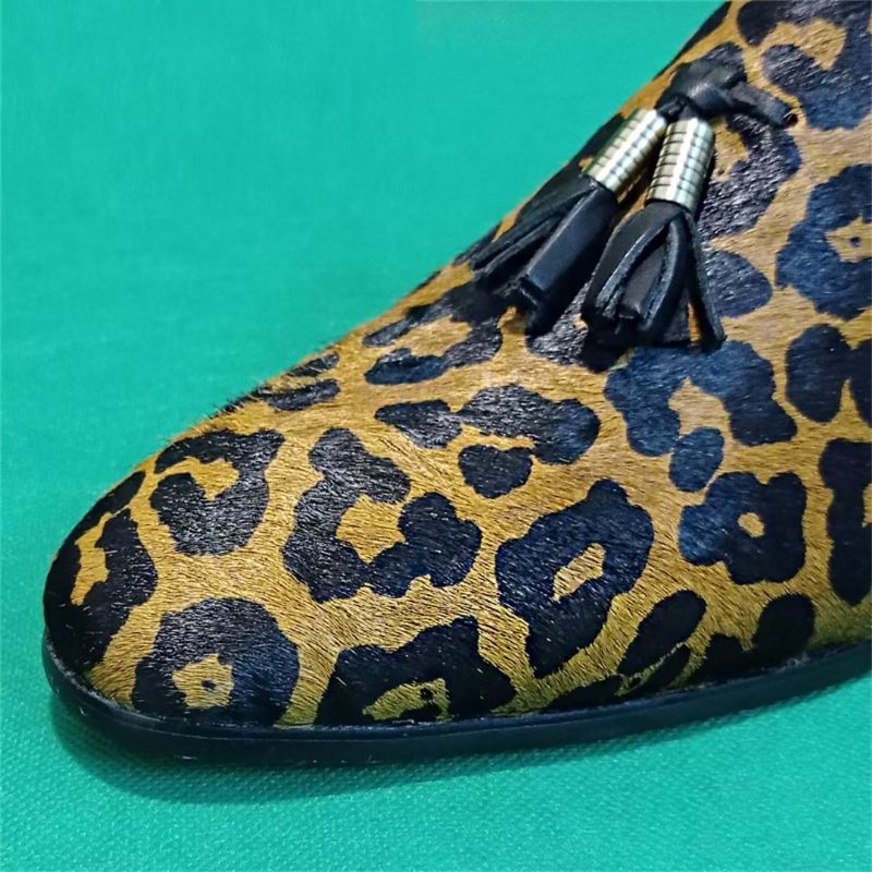 Formale Herrenschuhe Aus Echtem Leder Prestige-slipper Mit Spitzer Zehenpartie - Leopard