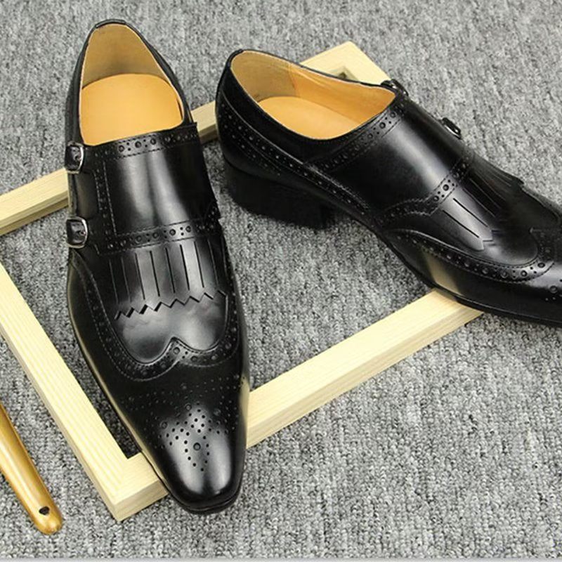 Formale Herrenschuhe Aus Leder Luxuriöses Metall Elegante Brogue-hochzeitsschuhe - Schwarz