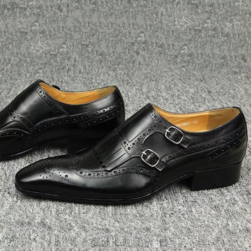 Formale Herrenschuhe Aus Leder Luxuriöses Metall Elegante Brogue-hochzeitsschuhe - Schwarz