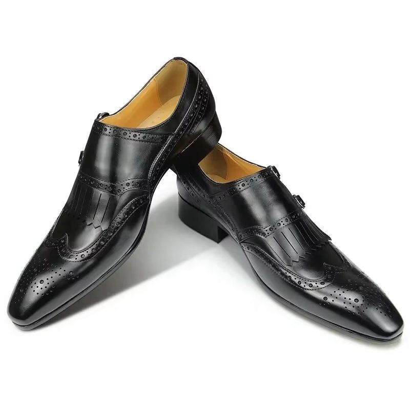 Formale Herrenschuhe Aus Leder Luxuriöses Metall Elegante Brogue-hochzeitsschuhe - Schwarz