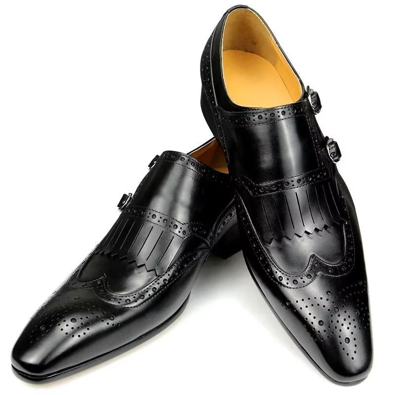 Formale Herrenschuhe Aus Leder Luxuriöses Metall Elegante Brogue-hochzeitsschuhe - Schwarz