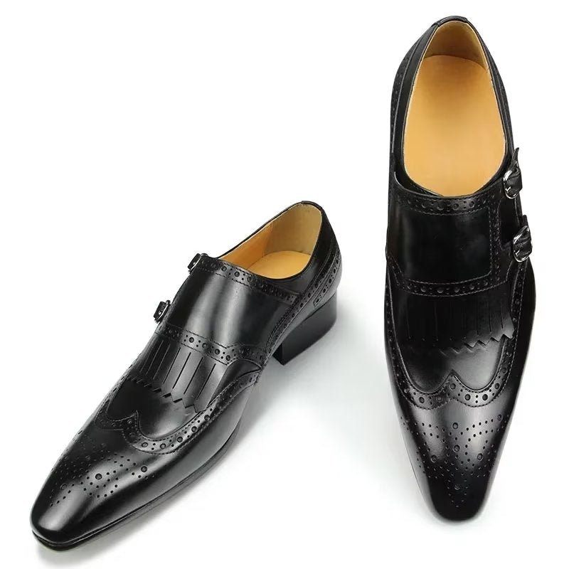 Formale Herrenschuhe Aus Leder Luxuriöses Metall Elegante Brogue-hochzeitsschuhe - Schwarz