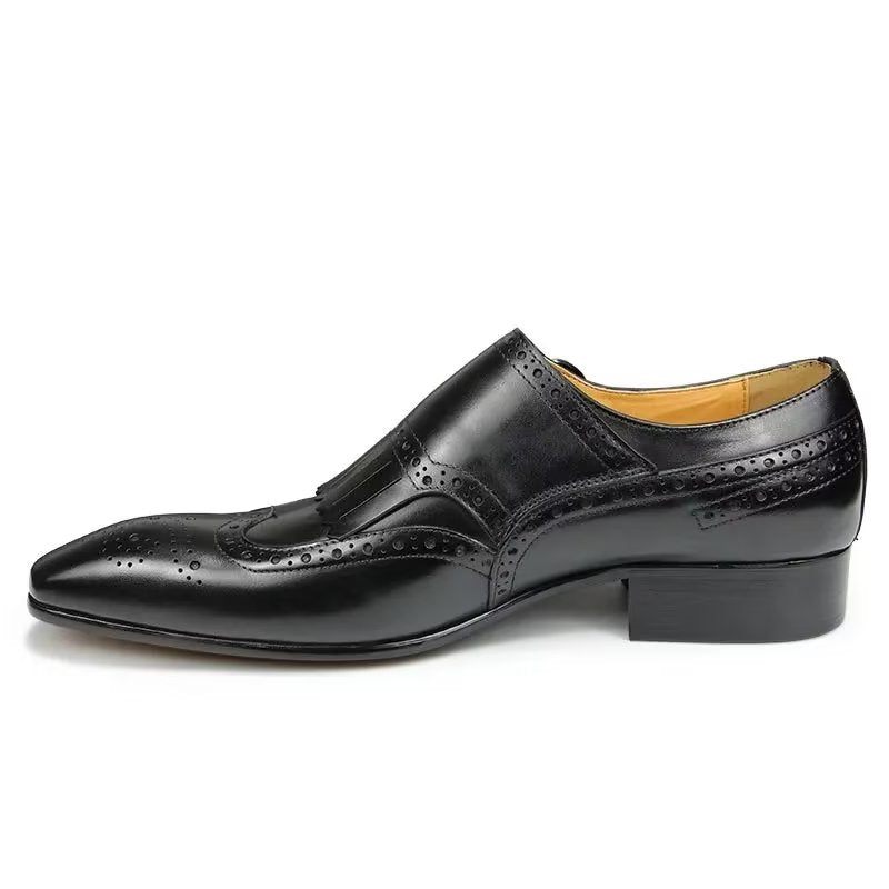 Formale Herrenschuhe Aus Leder Luxuriöses Metall Elegante Brogue-hochzeitsschuhe - Schwarz