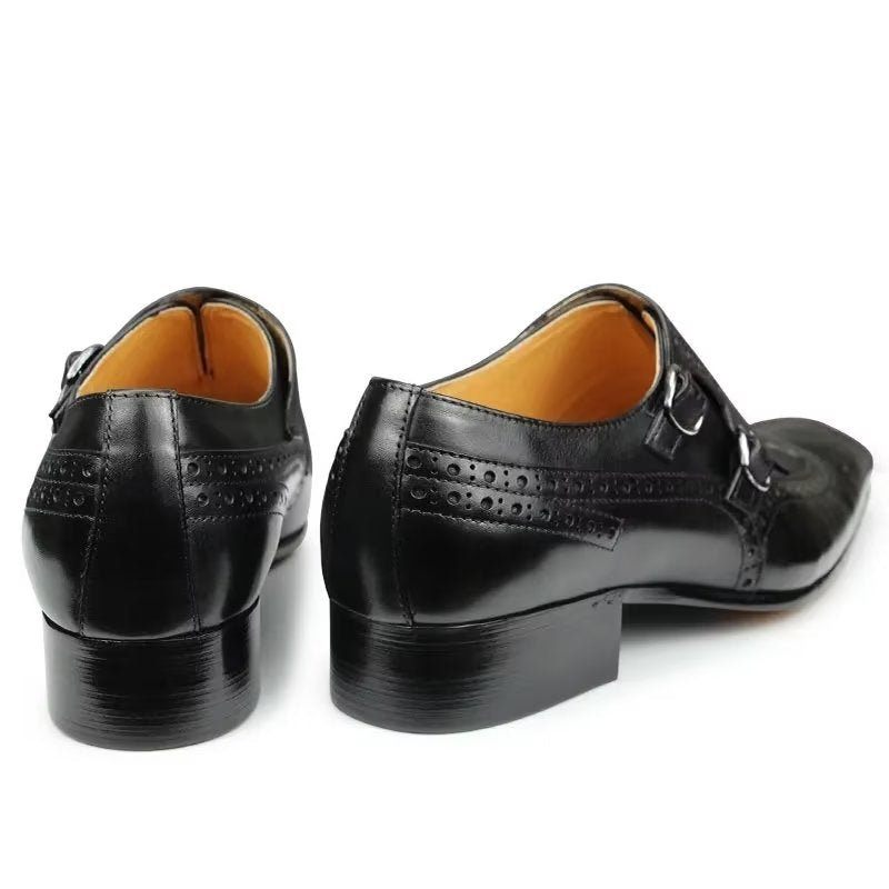 Formale Herrenschuhe Aus Leder Luxuriöses Metall Elegante Brogue-hochzeitsschuhe - Schwarz