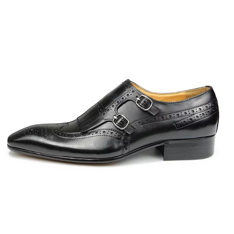 Formale Herrenschuhe Aus Leder Luxuriöses Metall Elegante Brogue-hochzeitsschuhe - Schwarz