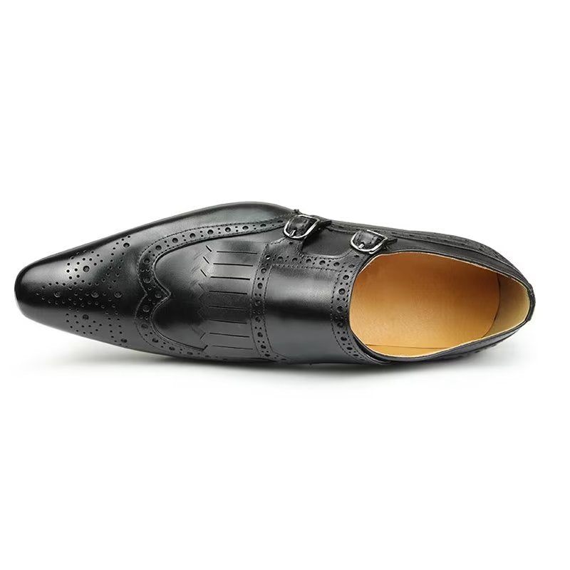 Formale Herrenschuhe Aus Leder Luxuriöses Metall Elegante Brogue-hochzeitsschuhe - Schwarz