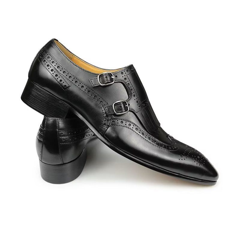 Formale Herrenschuhe Aus Leder Luxuriöses Metall Elegante Brogue-hochzeitsschuhe - Schwarz