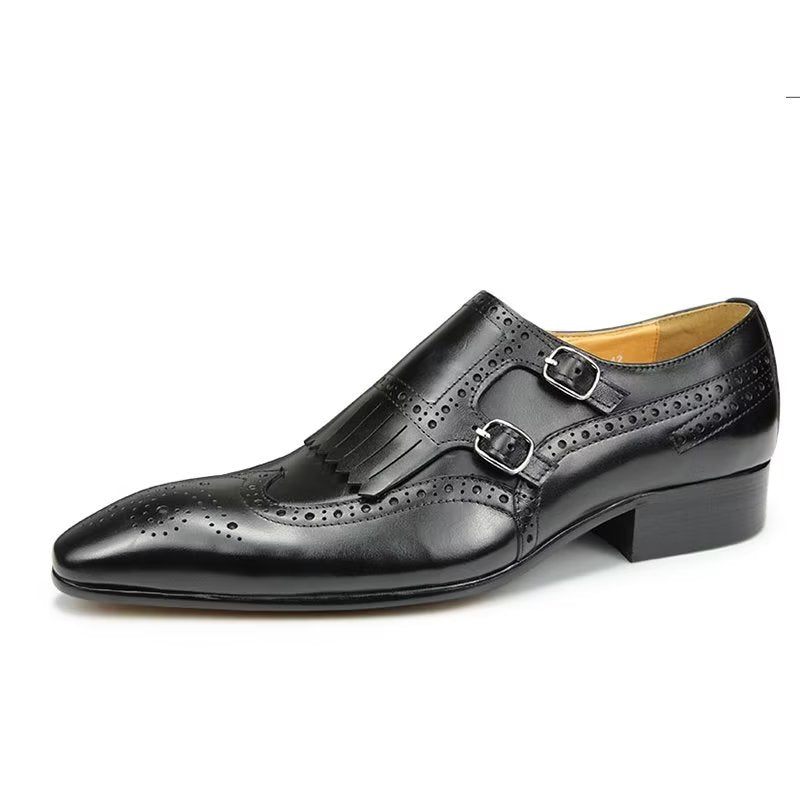 Formale Herrenschuhe Aus Leder Luxuriöses Metall Elegante Brogue-hochzeitsschuhe - Schwarz