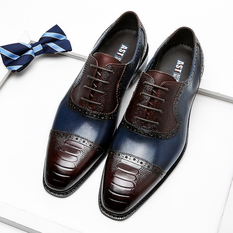 Formale Herrenschuhe Aus Leder Mit Spitzer Zehenpartie Und Oxford-schuhen - Blau