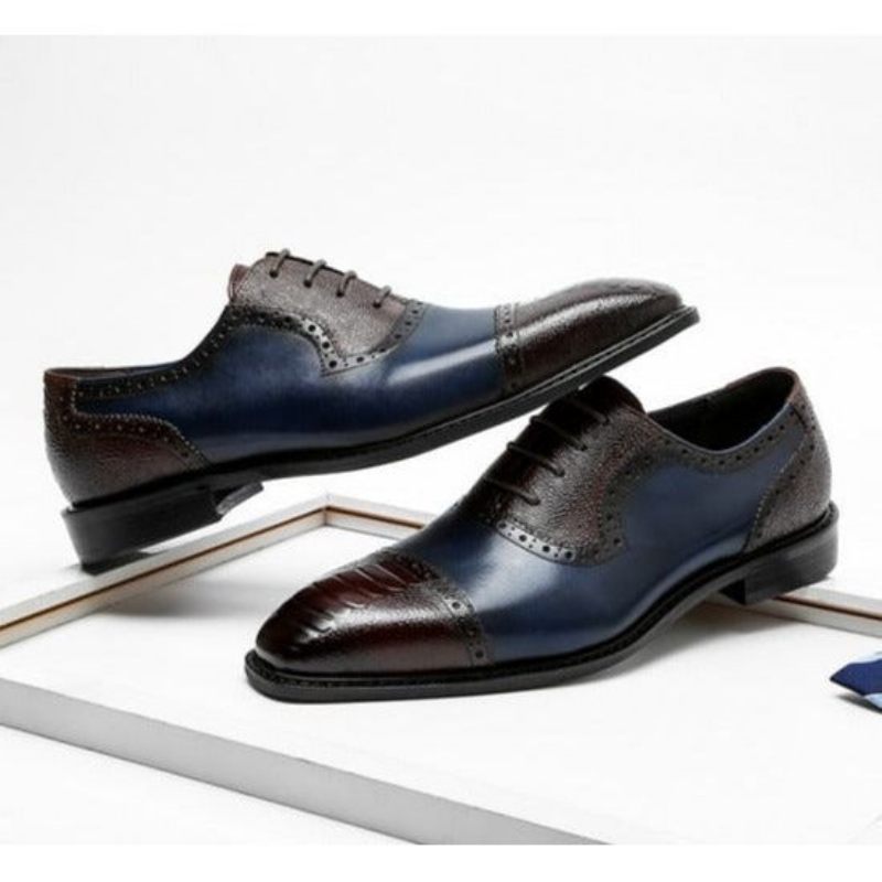 Formale Herrenschuhe Aus Leder Mit Spitzer Zehenpartie Und Oxford-schuhen - Blau