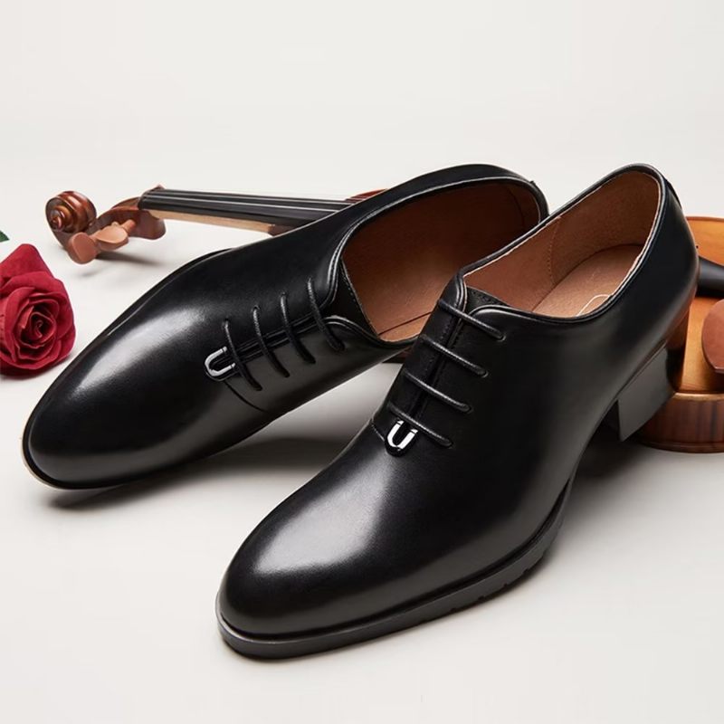 Formale Herrenschuhe Aus Raffiniertem Leder Mit Spitzer Zehenpartie Und Oxford-schuhen - Schwarz