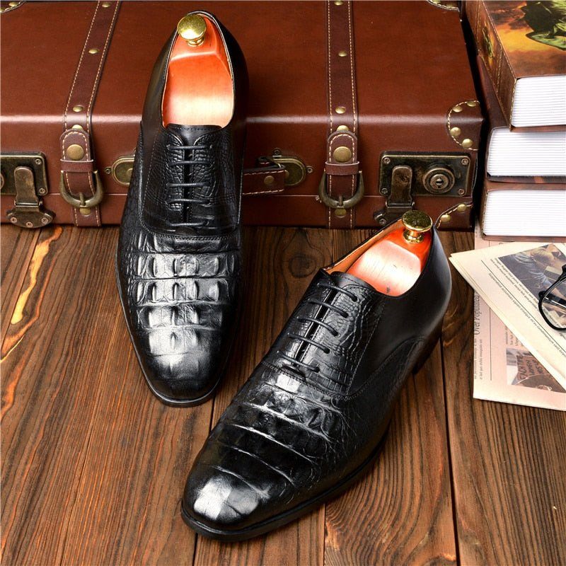 Formale Herrenschuhe Brogue-schuhe Aus Exotischem Geschnitztem Leder - Schwarz