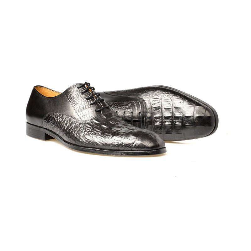 Formale Herrenschuhe Brogue-schuhe Aus Exotischem Geschnitztem Leder - Schwarz