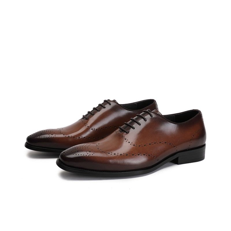 Formale Herrenschuhe Brogue-schuhe Aus Exotischem Rindsleder - Kaffee