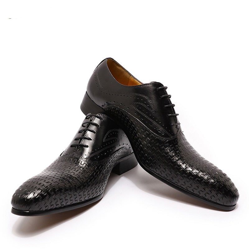 Formale Herrenschuhe Eleganza Klassisch Lace-up Oxford Mit Spitzer Zehenpartie - Schwarz