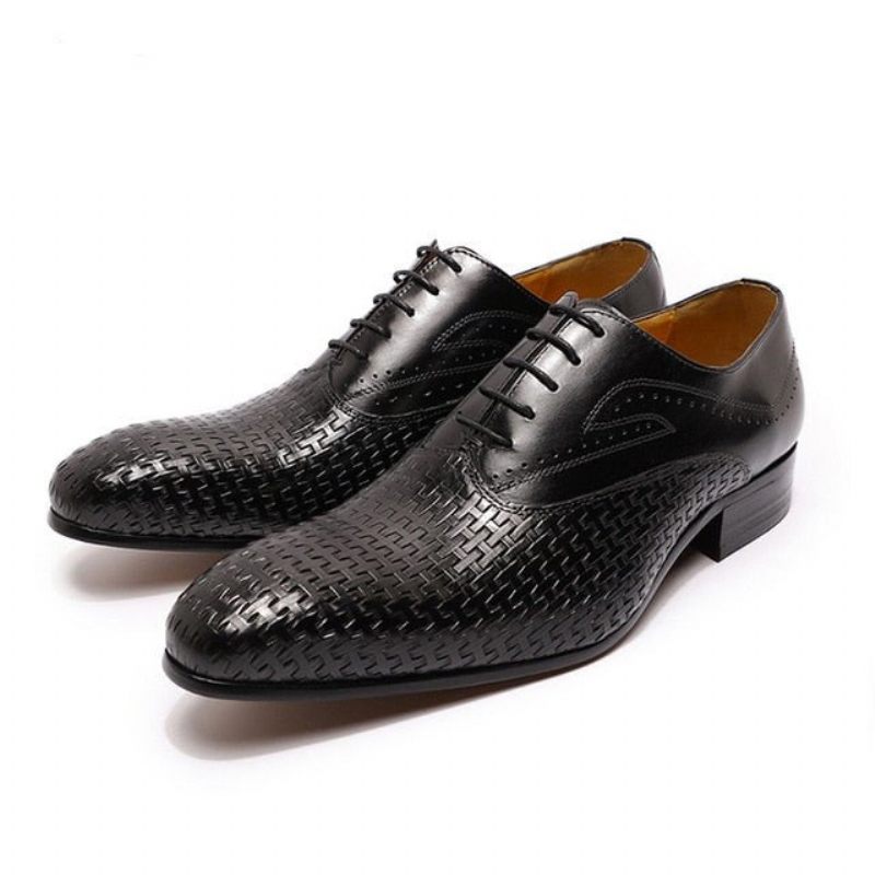 Formale Herrenschuhe Eleganza Klassisch Lace-up Oxford Mit Spitzer Zehenpartie - Schwarz