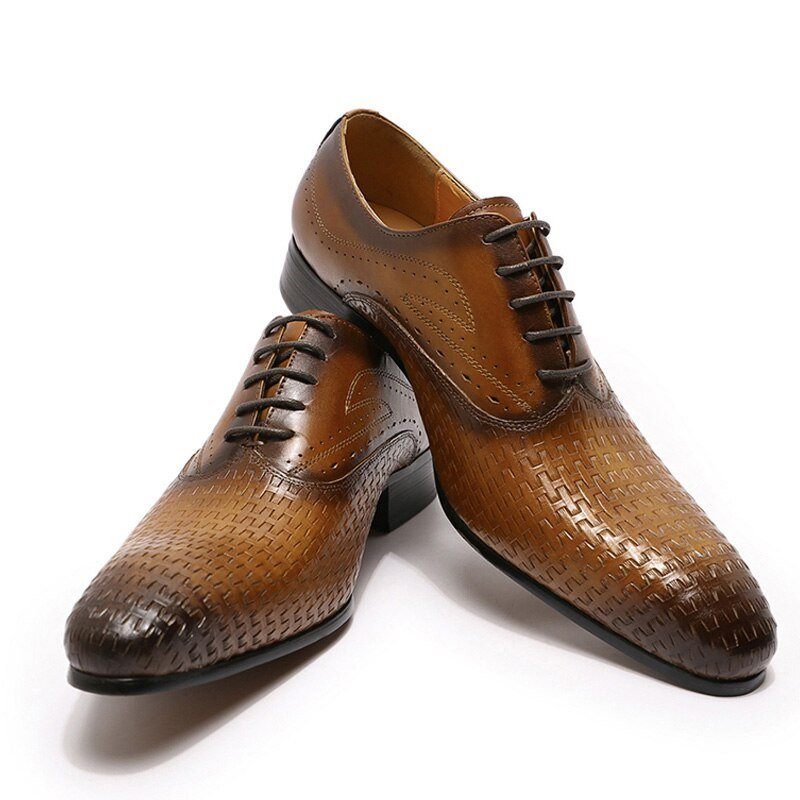 Formale Herrenschuhe Eleganza Klassisch Lace-up Oxford Mit Spitzer Zehenpartie - Kaffee