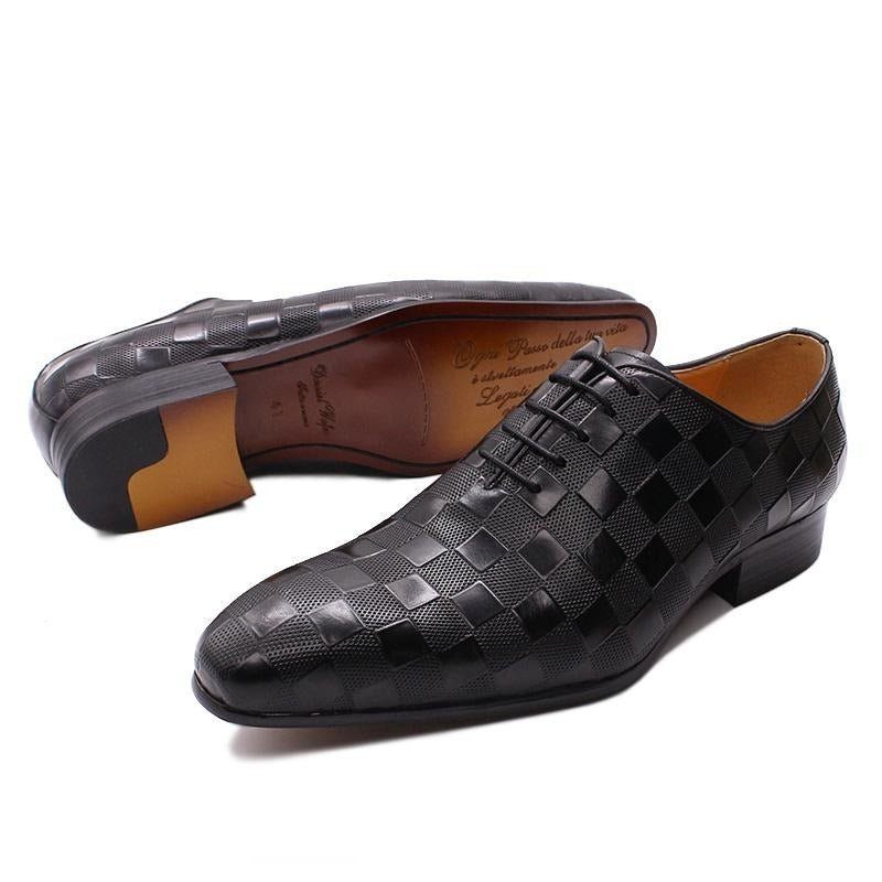 Formale Herrenschuhe Eleganza Plaid Oxford-schnürschuhe - Schwarz