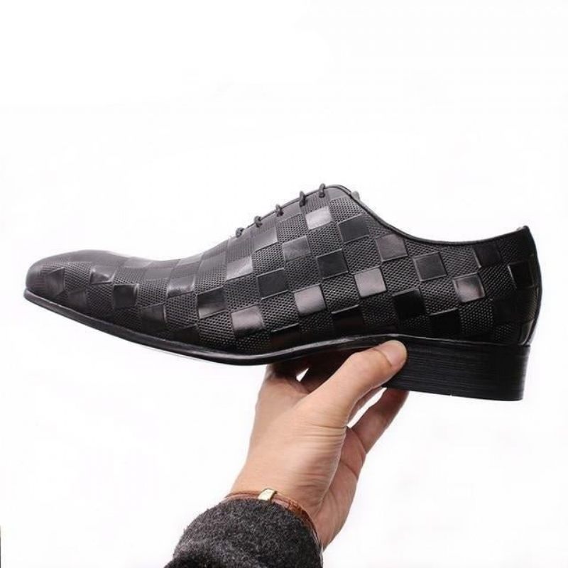 Formale Herrenschuhe Eleganza Plaid Oxford-schnürschuhe - Schwarz