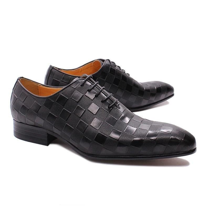 Formale Herrenschuhe Eleganza Plaid Oxford-schnürschuhe - Schwarz