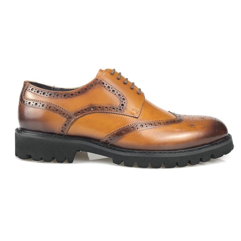 Formale Herrenschuhe Exotische Brogue-schuhe Aus Leder Mit Schnürung - Kaffee