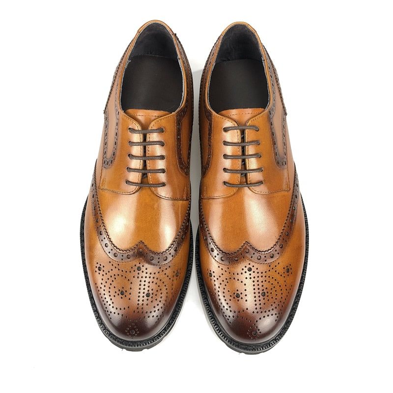 Formale Herrenschuhe Exotische Brogue-schuhe Aus Leder Mit Schnürung - Kaffee