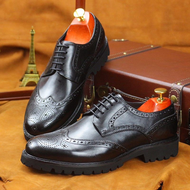 Formale Herrenschuhe Exotische Brogue-schuhe Aus Leder Mit Schnürung - Schwarz