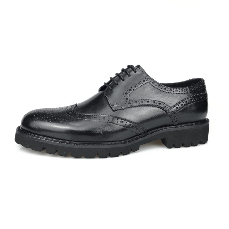 Formale Herrenschuhe Exotische Brogue-schuhe Aus Leder Mit Schnürung - Schwarz