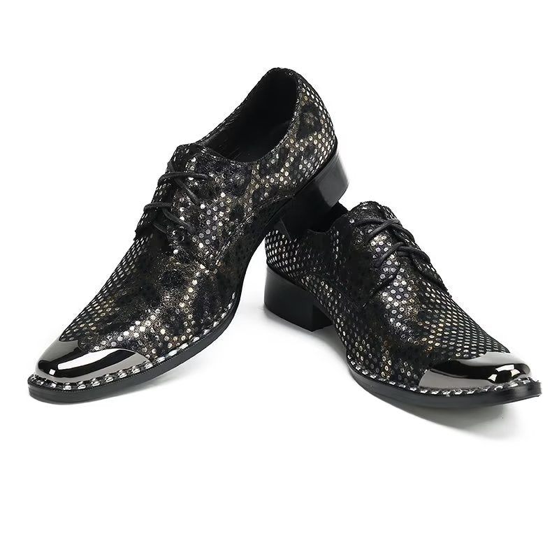 Formale Herrenschuhe Luxus-derbys Aus Leder Mit Exotischer Textur Und Quadratischer Zehenpartie - Schwarz