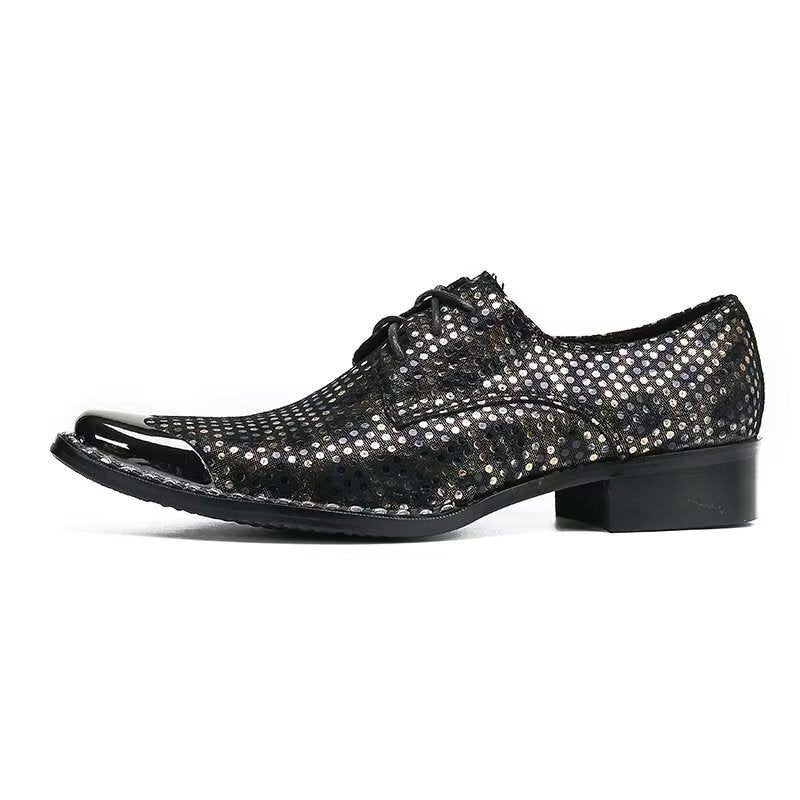 Formale Herrenschuhe Luxus-derbys Aus Leder Mit Exotischer Textur Und Quadratischer Zehenpartie - Schwarz