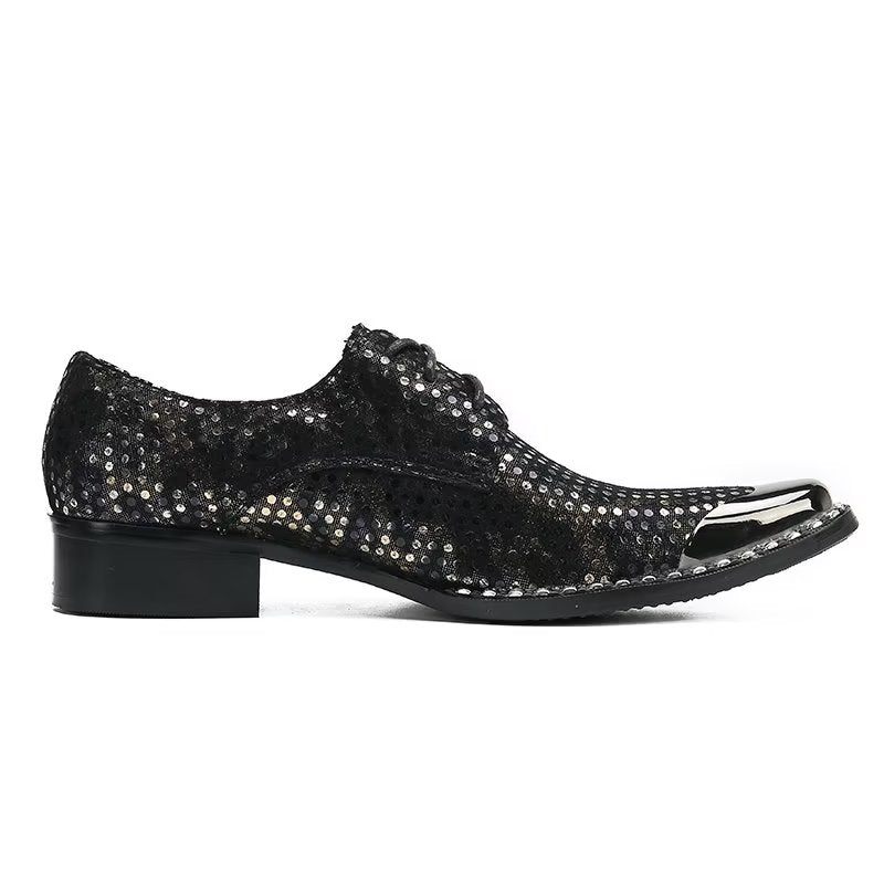 Formale Herrenschuhe Luxus-derbys Aus Leder Mit Exotischer Textur Und Quadratischer Zehenpartie - Schwarz