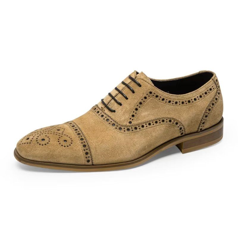 Formale Herrenschuhe Mit Eleganter Textur Zum Schnüren Und Brogues - Beige