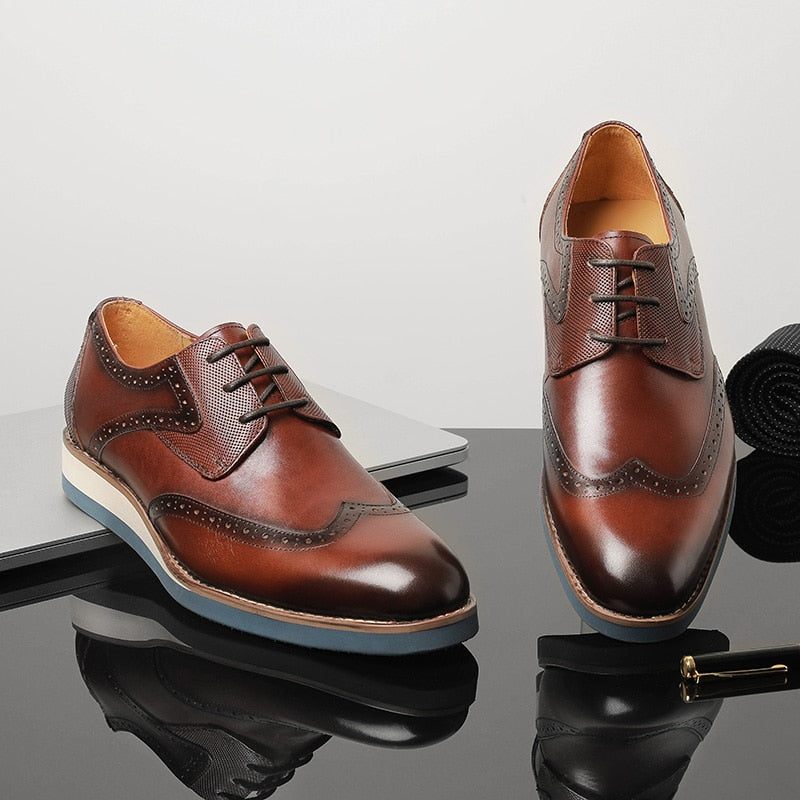 Formale Herrenschuhe Mit Exotischer Textur Und Wingtip-oxford-freizeitschuhen - Kaffee