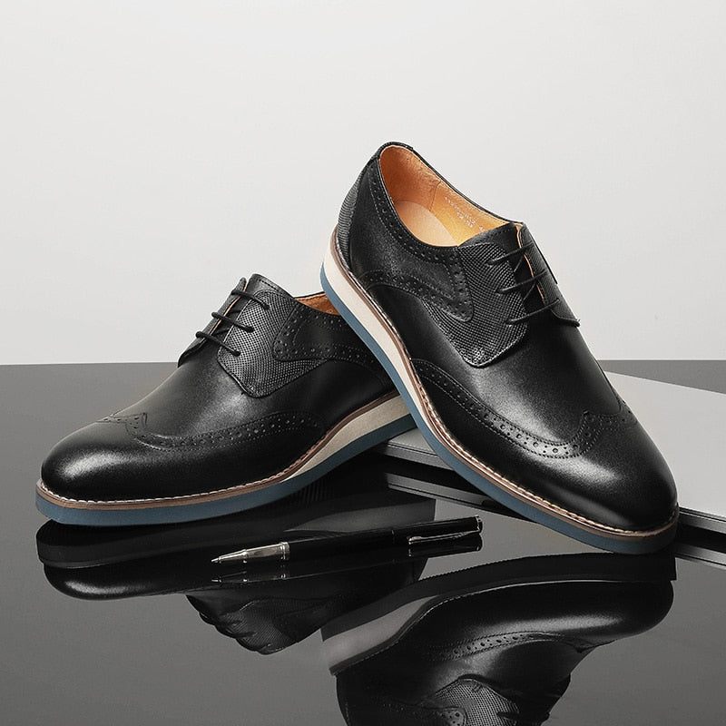 Formale Herrenschuhe Mit Exotischer Textur Und Wingtip-oxford-freizeitschuhen - Schwarz