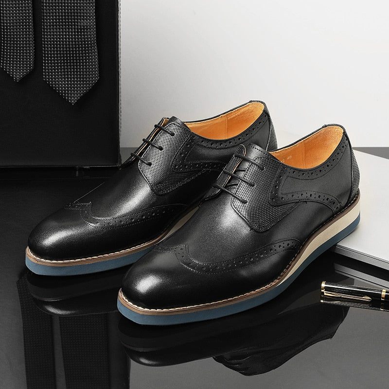 Formale Herrenschuhe Mit Exotischer Textur Und Wingtip-oxford-freizeitschuhen - Schwarz