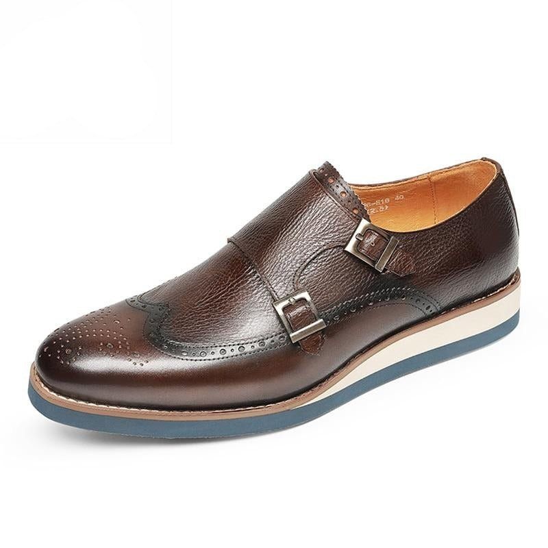 Formale Herrenschuhe Mit Exotischer Textur Und Wingtip-plateau-loafer - Kaffee