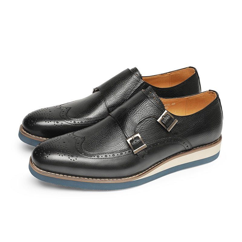 Formale Herrenschuhe Mit Exotischer Textur Und Wingtip-plateau-loafer - Schwarz