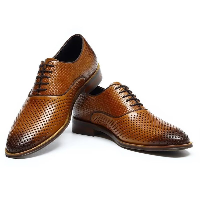 Formale Herrenschuhe Mit Geprägter Eleganz Und Exotischen Oxford-schuhen Runder Zehenpartie - Kaffee