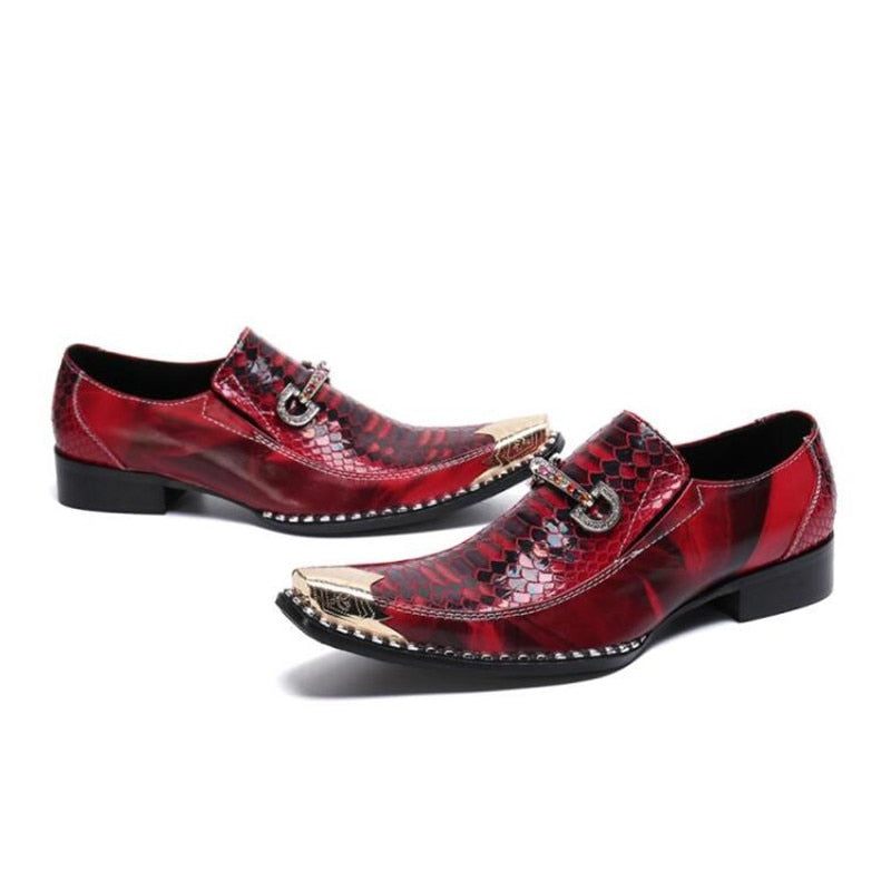 Formale Herrenschuhe Mit Metallic-effekt Und Spitzer Zehenpartie - Rot