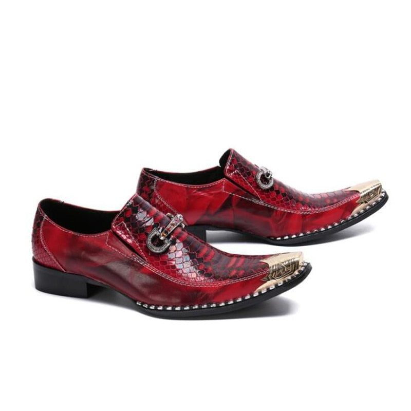 Formale Herrenschuhe Mit Metallic-effekt Und Spitzer Zehenpartie - Rot